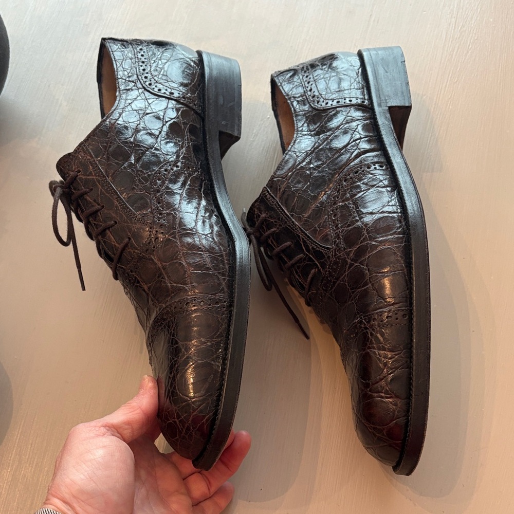 Salvatore Ferragamo Men's Dark Brown‎ Crocodile Oxfords Size 11D - Picture 4 of 11